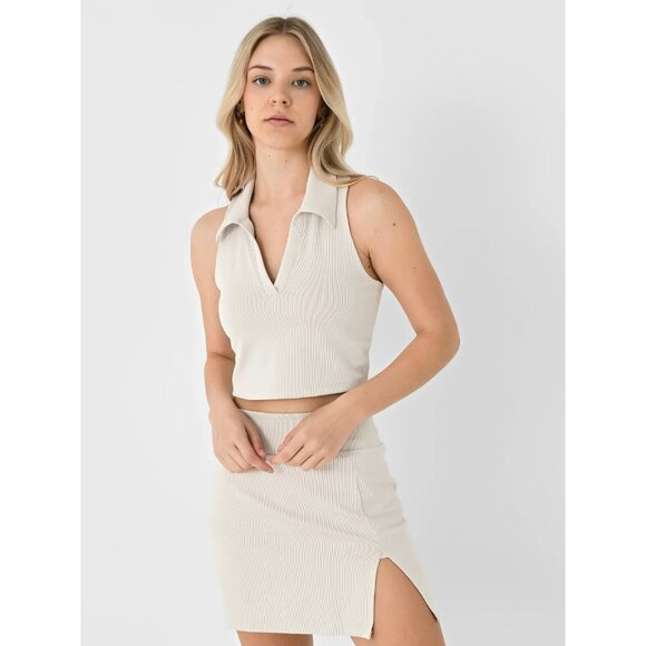 Beyond Yoga Heather Rib Prep Cropped Tank Womens Small Beige HR4682 - Picture 1 of 6